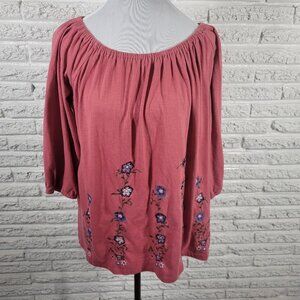 Architect Womens Top 2X 3/4 On Off Shoulder Muted Red Floral RED41E